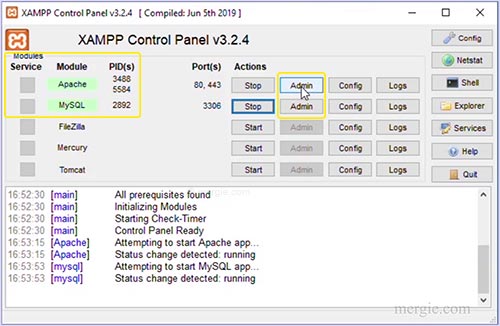 Opening phpMyAdmin Using the Control Panel - XAMPP