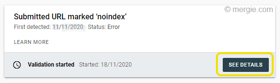 Google Search Console - Submitted URL Marked ‘noindex’ Validation Started (See Details)