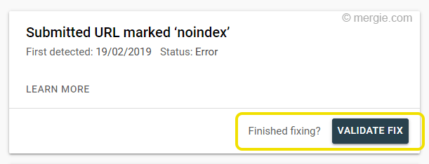 Google Search Console - Submitted URL marked ‘noindex’ - Validate Fix