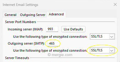 Internet Email Advanced Settings - Encrypted (Incoming & Outgoing)